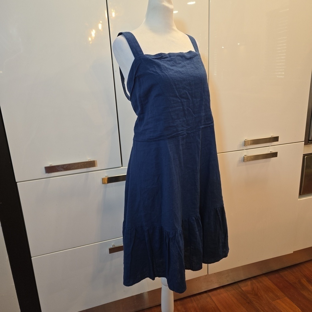 NWT New York & Company Womens Linen Ruffled Boho Sleeveless Dress Blue Size XL